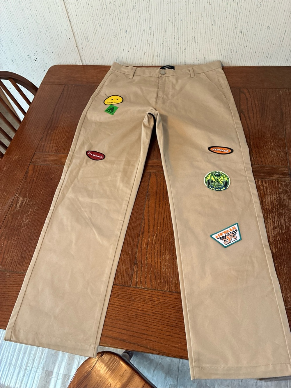 Airwalk x Forever 21 Chino Pants Men’s 34 Patches Retro Skater Khaki 90s Y2K